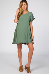 Olive Fringe Linen Maternity Dress