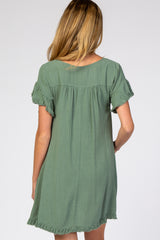 Olive Fringe Linen Maternity Dress