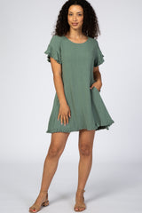 Olive Fringe Linen Maternity Dress