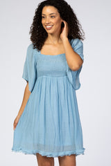 Light Blue Smocked Short Sleeve Dress