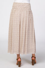 Cream Floral Chiffon Smocked Elastic Waist Maternity Midi Skirt