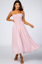 Pink Gingham Cutout Midi Dress