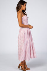 Pink Gingham Cutout Midi Dress