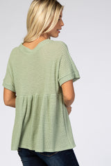 Light Olive Open Knit Button Front Babydoll Top