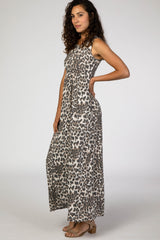 Brown Animal Print Sleeveless Maxi Dress