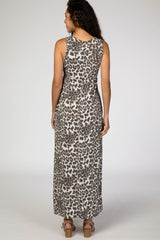 Brown Animal Print Sleeveless Maxi Dress