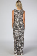 Brown Animal Print Sleeveless Maternity Maxi Dress