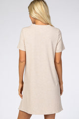 Beige Ribbed V-Neck Short Sleeve Dress