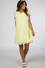 Yellow Textured Polka Dot Ruffle Maternity Dress