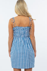 Blue Gingham Smocked Maternity Dress