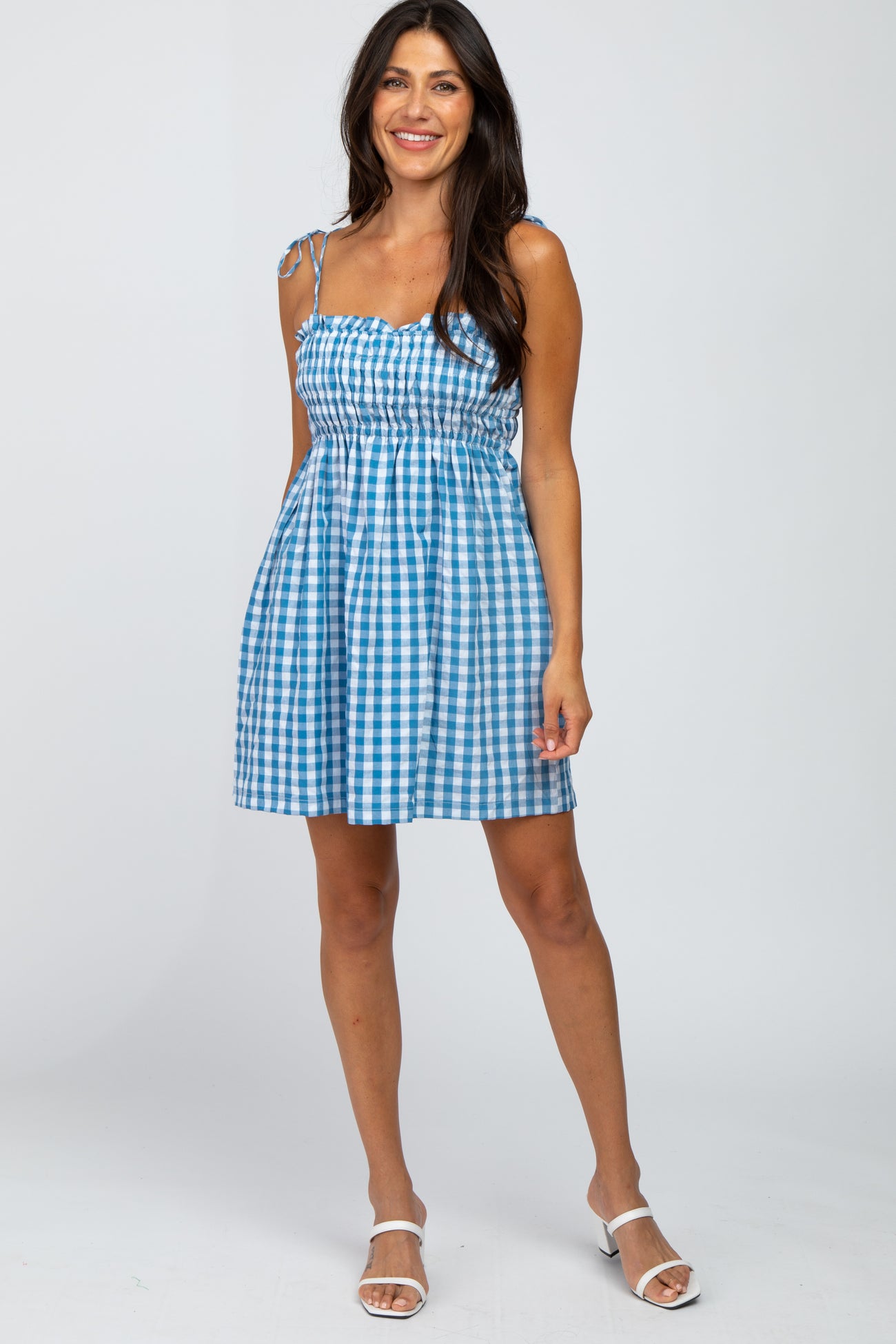 Blue Gingham Smocked Maternity Dress – PinkBlush