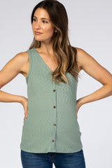 Light Olive Ribbed Button Front Sleeveless Maternity Top