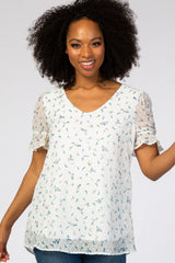 Ivory Floral Chiffon Swiss Dot Maternity Top