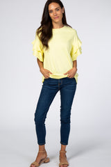 Yellow Ribbed Ruffle Sleeve Top