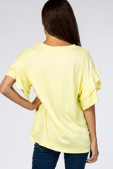 Yellow Ribbed Ruffle Sleeve Top