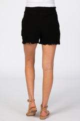 Black Linen Fringe Trim Drawstring Maternity Shorts