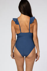 Blue Ruffle Maternity One-Piece Swimsuit