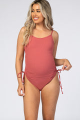 Mauve Ribbed Side Tie One-Piece Maternity Swimsuit