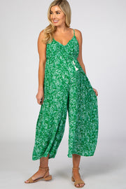 Green Tropical Print Maternity Jumpsuit