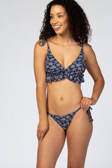 Navy Floral Ruffled Bikini Set