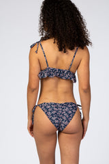 Navy Floral Ruffled Bikini Set