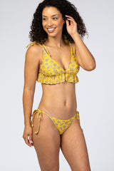 Mustard Floral Ruffled Bikini Set