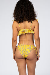 Mustard Floral Ruffled Bikini Set