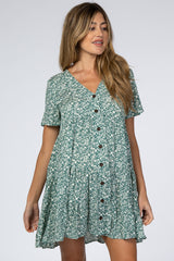 Green Floral Button Front Print Maternity Dress