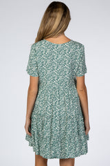 Green Floral Button Front Print Maternity Dress