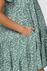 Green Floral Button Front Print Maternity Dress