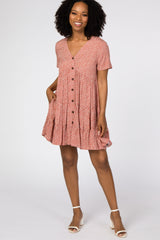 Rust Printed Button Front Dress