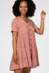 Rust Printed Button Front Dress