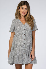 Ivory Printed Button Front Maternity Dress