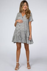 Ivory Printed Button Front Maternity Dress