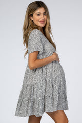 Ivory Printed Button Front Maternity Dress