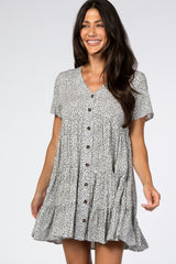 Ivory Printed Button Front Dress