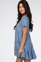 Blue Printed Button Front Dress