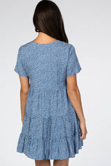 Blue Printed Button Front Dress