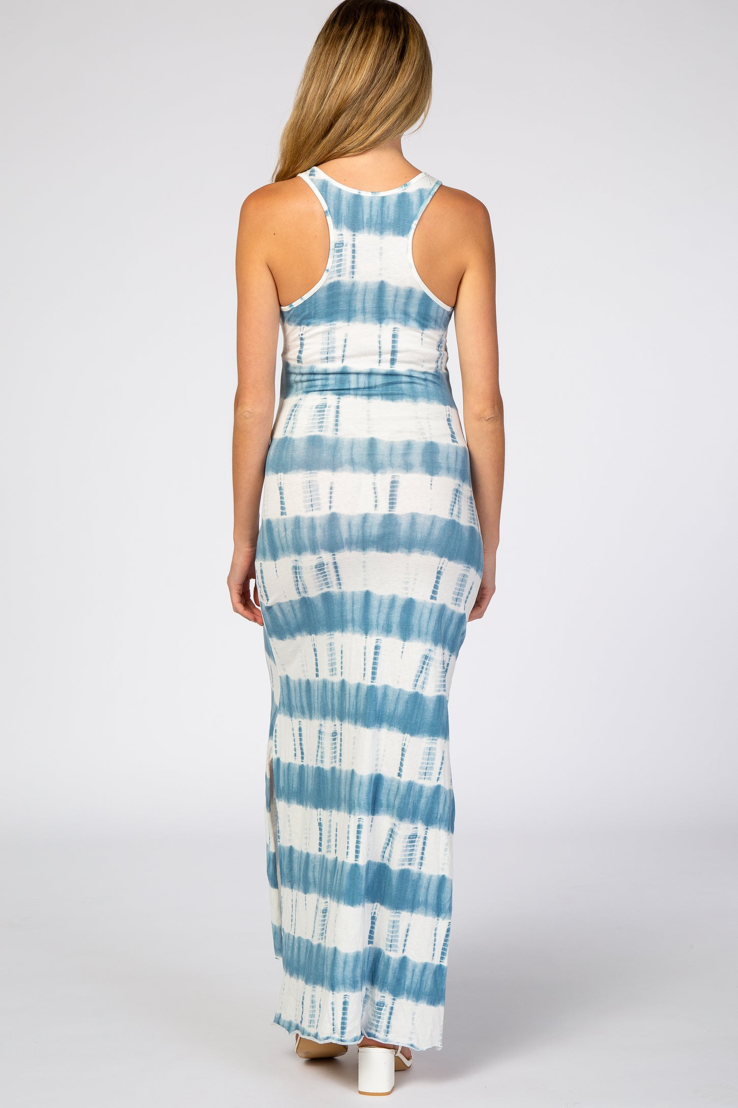 Blue Tie Dye Side Slit Maternity Maxi Dress– PinkBlush