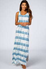 Blue Tie Dye Side Slit Maternity Maxi Dress