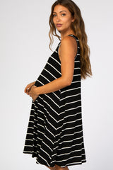 Black Striped Sleeveless Maternity Dress