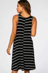 Black Striped Sleeveless Maternity Dress