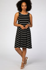 Black Striped Sleeveless Maternity Dress