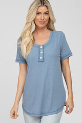 Blue Button Front T Shirt