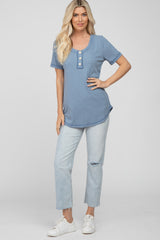 Blue Button Front T Shirt