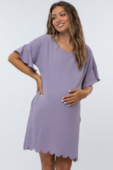 Lavender Ruffle Sleeve Scalloped Maternity Dress