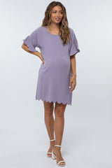 Lavender Ruffle Sleeve Scalloped Maternity Dress