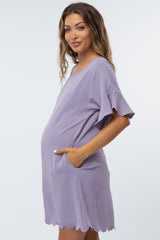 Lavender Ruffle Sleeve Scalloped Maternity Dress