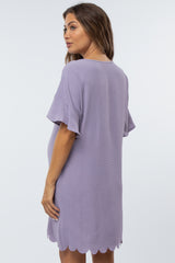 Lavender Ruffle Sleeve Scalloped Maternity Dress