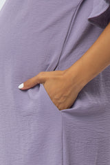 Lavender Ruffle Sleeve Scalloped Maternity Dress